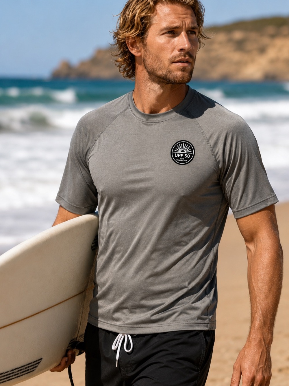 Innerlight Surf Co. UPF 50 Rash Guard Shirt Gray Men Size L NWT Sun Protection